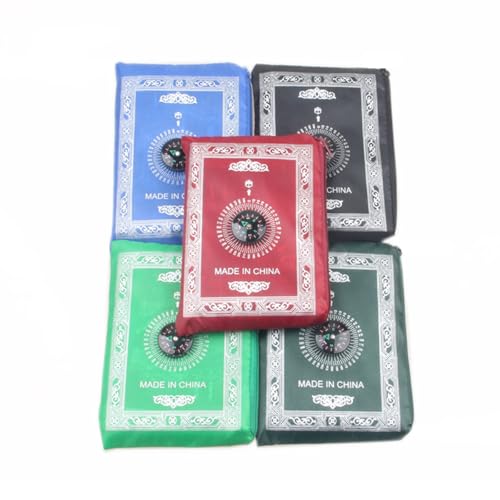 Snorvixre Juego de 5 alfombrillas de oración con brújula de tejido de poliéster impermeable para viajes prácticos, alfombra de adoración de 60 x 100 cm con bolsillo