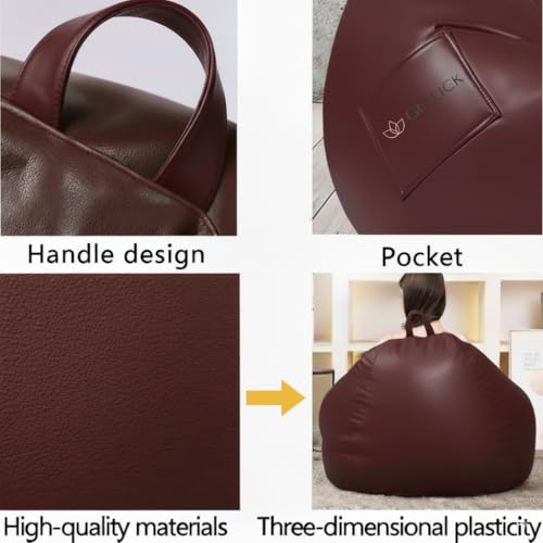 Image of 4XL Bean Bag Chair with Footrest & Cushion | Pre-Filled Beans | PVC Leatherette Lounger Sofa | Indoor & Outdoor Bean Bag with Pocket & Handle | Double Stitching | 6 Months Warranty Color- (Maroon)