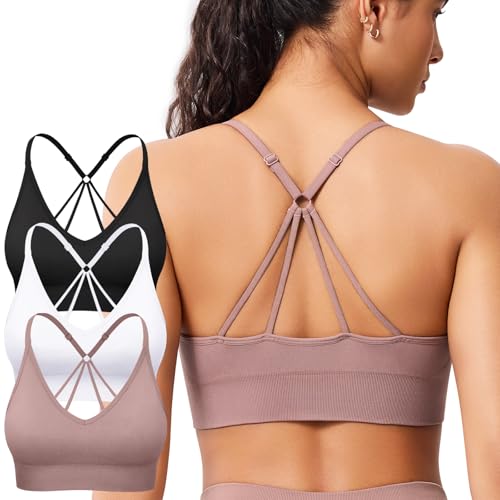 Strappy V Neck Sports Bras for Women, 3 Pack Criss
