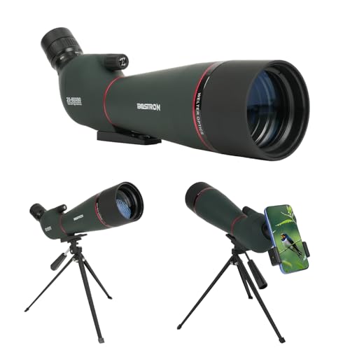BOSTRON Telescopio Terrestre 20-60x80mm con Trípode, Lente Recubierta FMC Verde Telescopio Astronomico Profesional Monocular con Adaptador de Smartphone para observación de Aves, Caza y Vida Salvaje
