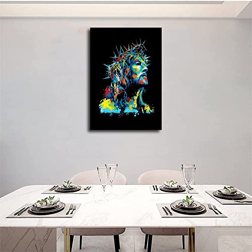 Modern Canvas Print Christian Nativity Portrait Of Jesus Christ In Crown Of Thorns Poster Art Canvas Wall Art Print For Wall Decor Room Living Room Bathroom Kitchen Decor Gift (24×36Inch- Framed) #TOP2