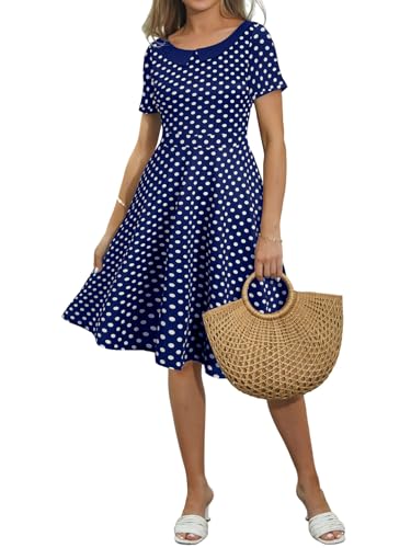 Image of Women's Elegant Vintage Dresses Knee Length Casual Floral Print Work Party Peter Pan Collar A-Line Dress with Pockets 978