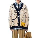 Vamtac Men's Button Down Long Sleeve Open Front Sweater Graphic Print Knit Cardigan Sweaters Loose U