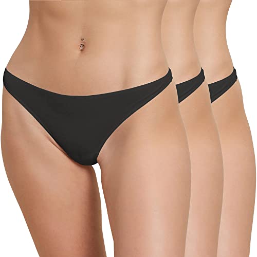 Azertex String Invisible Femme - Microfibre - sans Coutures - Confort & Douceur - Lot de 3 Strings Second Skin Noir Cover