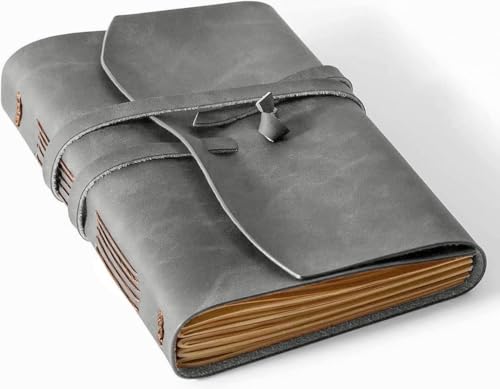 Image of RILIHO Leather Journal -, A5 Size Notebook 6x8.1 Inch, Genuine Leather Journals for Writing, Vintage Style, Ideal for Men and Women, Artists, Travelers, Grey