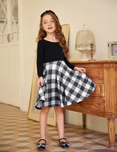 image for Arshiner Girls Long Sleeve Stretchy Dress A line Twirly Skater School 