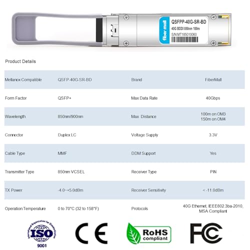 Image of 40GBASE-SR Bi-Directional Transceiver Module,Compatible with Mellanox QSFP-40G-SR-BD,QSFP+ 40G BiDi MMF 850nm /900nm 100m / 150m Duplex LC