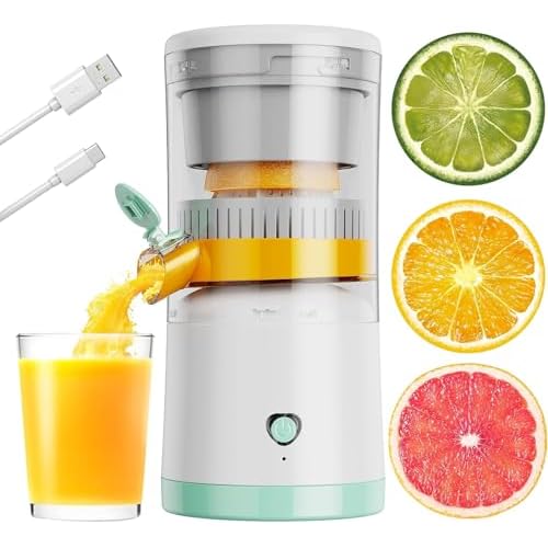 Electric Juicer Rechargeable, Portable Orange Citrus Juicer Machines with USB and Cleaning Brush for Orange, Lemon, Citrus, Limes, Grapefruit, Apples
