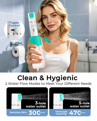 Image of VELOMAX Portable Bidet with 450ML Detachable Bottle, Rechargeable Jet Spray for Travel & Toilet 2 Pressure Modes IPX7 Waterproof Electric Sprayer with 830mAh Battery for Men, Women, Postpartum(Green)