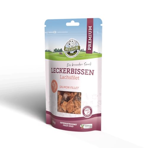 Bellfor Delicias para Perros - Filete de salmón (lío?lizado) - 50 g - Libre de aditivos Artificiales e Ideal como Premio de Entrenamiento para su Perro