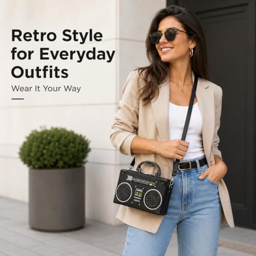Image of QZUnique Tape Shaped Shoulder Bag Radio Recorder PU Crossbody Bag Women's Retro Evening Bag Handbag Clutch Purse