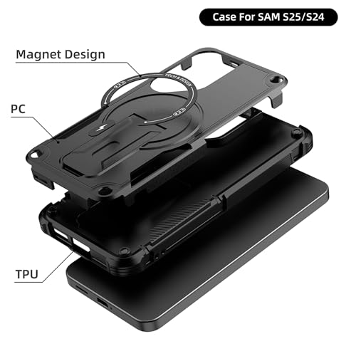 Coque Samsung S24 S25 compatible MagSafe antichoc avec béquille noire