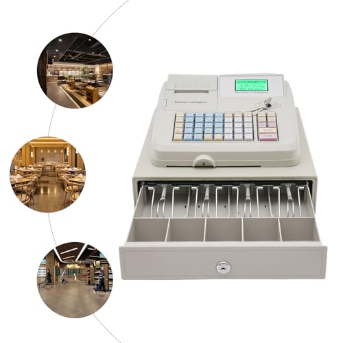 Pos Cash Register for Small Businesses Cash Register with Drawer Flat Keyboard and Thermal Printer, 8 Digital LCD Commercial Cash Register for Business - Thumbnail 6