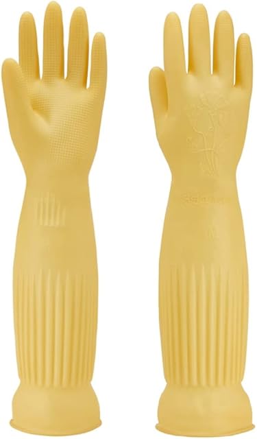 Rubber Cleaning Gloves,Waterproof and Oil-resistance Glove for kitchen Cleaning,Clothes Washing,Household Cleaning, Dishwashing,Car Wash,Indoor and Outdoor Cleaning,Pet Care (Yellow Medium), 45cm