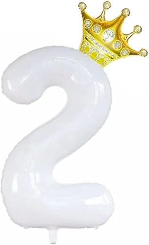 Globos de corona blanca número 2 de 40 pulgadas, gigantes grandes, 2 globos, globos de decoración de segundo cumpleaños, suministros de decoración