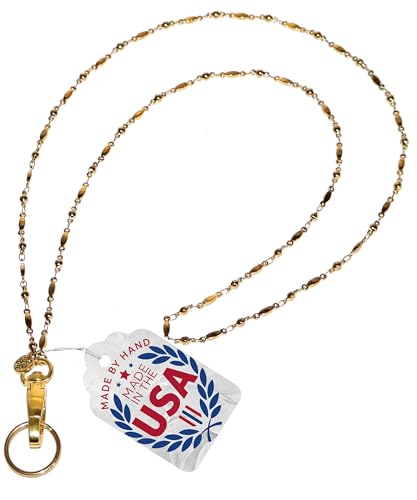 Hidden Hollow Beads Stainless Steel Lanyard and Badge Holder 34 inches, Made in USA, Magnetic Breakaway Clasp or Non Breakaway Options Available (Stainless Steel - Gold - Non Breakaway)