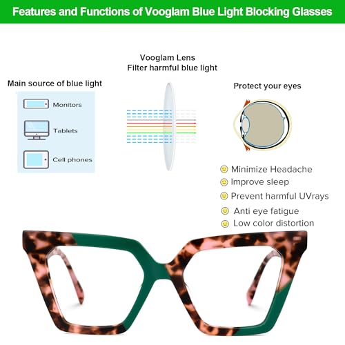 Image of VOOGLAM Tortoise Cat Eye Frame Blue Light Blocking Glasses,Fashion Glasses for Women Anti Eyestrain & UV