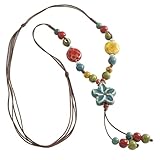 Genérico Vintage cerámica collar de cuentas, collar de cuentas de corazón colorido largo, joyería hecha a mano bohemia para las mujeres (Style A)