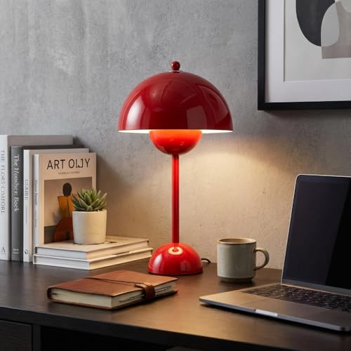 BARCELONA LED Lampe de Table Rouge en Métal, Design Rétro Moderne Classique et Luxueuse, Éclairage Indirect Doux Élégante, Durable, Style Vintage Contemporain pour...