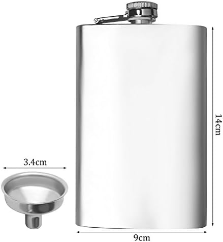 kuou 10oz Hip Flask, Portable Pocket Whiskey, Stainless Steel Flagon with Handy Funnel for Climbing Camping Barbecue Bar Party Drinker, Silver