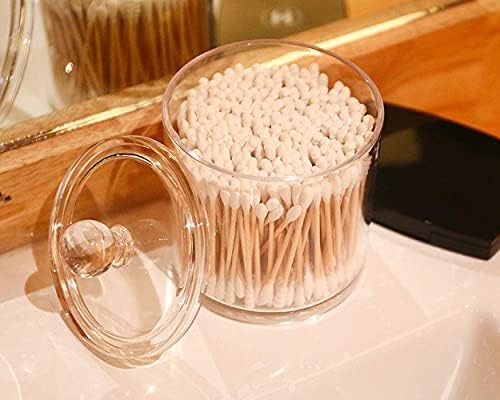 SCSpecial Acrylic Cotton Ball and Swab Holder with Lid 2 Pieces Apothecary Jars Bathroom Canisters for Cotton Rounds Cosmetic Pads
