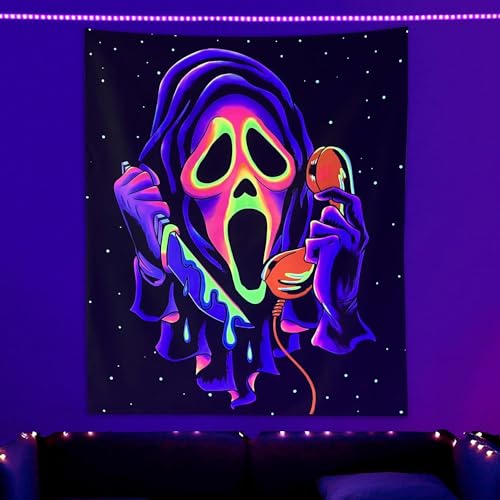 Aiinnew BL-03 Blacklight Horror Skull Tapestry, Uv Reactive Tapestries Wall Hanging cover