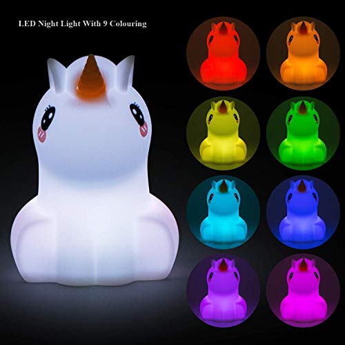 Image of Night Light for Kids Silicone Unicorn Night Light 9 Colors Baby Light Bedside Lamp Rechargeable Remote LED Children Night Light for Toddlers /Boys /Girls /Adults /Bedroom /Bathroom /Outdoor