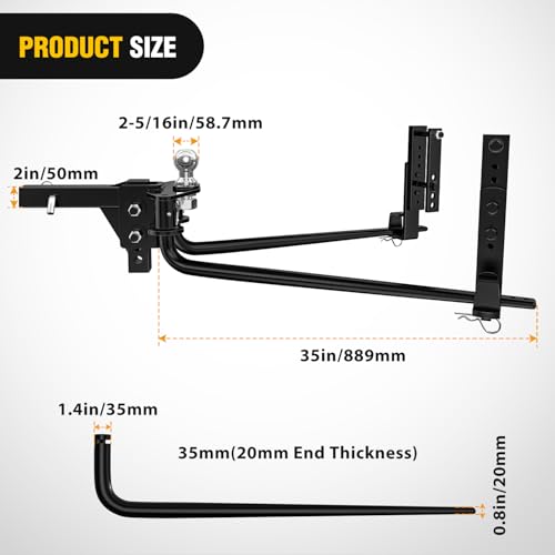 Image of Nilight 800 lbs Round Bar Weight Distributing Hitches Kit with Sway Control, 2-in Solid Steel Shank, 2-5 /16 in Alloy Steel Ball