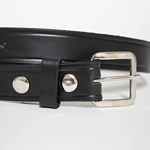 Amish-Made Cowhide Casual Leather Belt, Work Belt with Chrome Buckle and Snaps, 1/8" Thick and 1.25" Wide, Black, 62"3