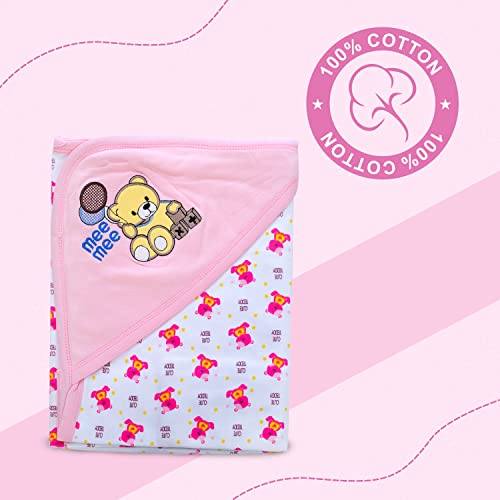 Image of Mee Mee 100% Soft Cotton Hooded Baby Wrapper Cum Warmer, Blanket with Hood for New Born Baby 0 to 6 Months (Hood-Pink)
