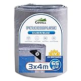 Covall Bootsplane 3x4m - Kajütenschutz 65g/m² PE Silber/Blau, Wasserdicht/UV-beständig für Jolle und Kanu