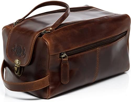 SID & VAIN Bristol Genuine Leather Toiletry Bag | Travel Necessary XL Large Brown | Handmade Makeup Bag, chestnut, XL, Toiletry Bag