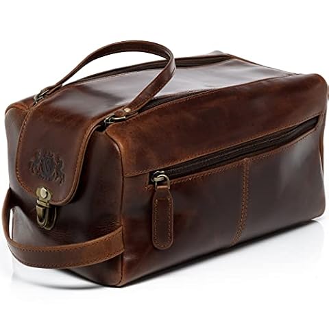 SID & VAIN Toaleta Bristol Naturalna Skóra | Traveling XL Duży Brązowy | Ręcznie robiony Makijaż, Kasztan, kosmetyczka