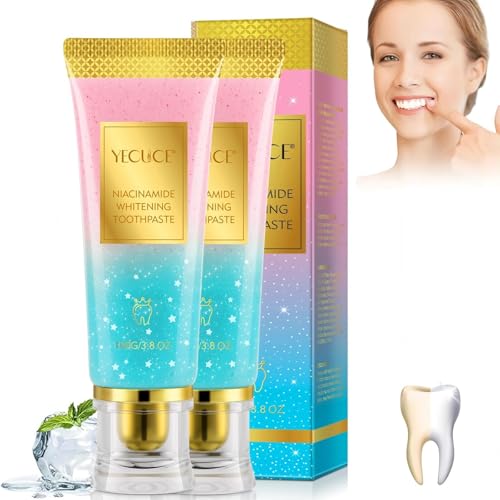 Niacinamide Pasta de dientes blanqueadora, paquete de 2 unidades, eliminación de manchas y cuidado del esmalte dental, fórmula con carbón activo para una frescura duradera, para bebedores de café