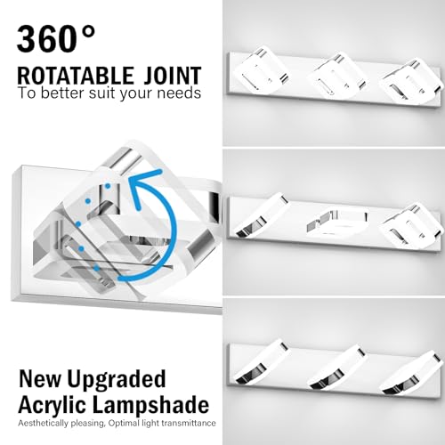 Tipace LED Modern Bathroom Vanity Light Fixtures (3-Light,23.6-Inch), Acrylic Chrome Bathroom Wall Lighting Fixtures Over Mirror (Cool White 5500K) with Rotatable Vanity Lights Heads by Tipace - Used condition - Image 5