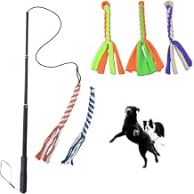 ASOCEA Dog Extendable Teaser Wand Pet Flirt Stick Pole with 5 Pack Dog Rope Toys Dog Flirt Pole Replacement Toy for Small Medium Large Dogs Training Playing Exercise
