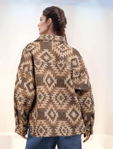 Image of Vintage Aztec Flannel Jacket Plaid Shirt Sherpa Fleece Shacket Button Down Casual Outerwear