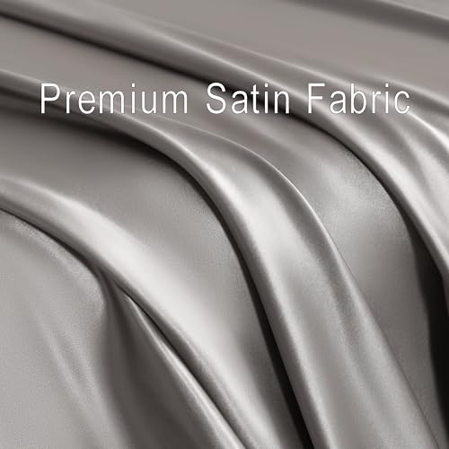 NTBAY Queen Satin Sheet Set, 4 Piece, Grey - image 7