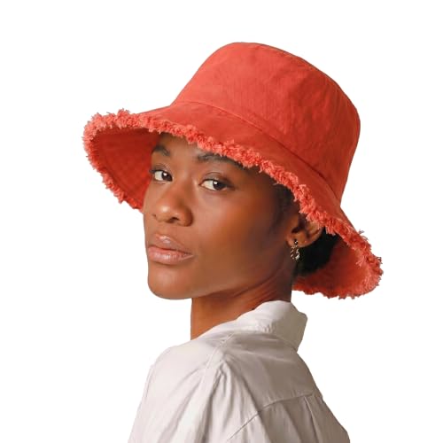 Image of CHOK.LIDS Frayed Bucket Hats for Women Men Unisex Trendy Washed Cotton Floppy Wide Brim Boonie Outdoor Summer Beach Headwear