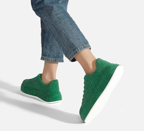 Image of LUCKY STEP Rhinestone Platform Sneakers for Women | Sparkly Glitter Bling Tennis Shoes Fashion Wedding Party Walking Sneakers