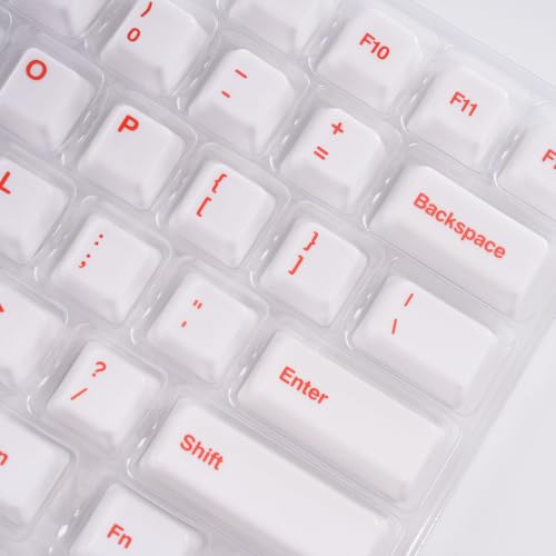Image of Ceramic Keycap Set for 61 /67 /68 ANSI Keyboards 96 Keys (White with Red) | Mechanical Keyboards Alumina Ceramic, Scratch-Resistant, Gloss Finish, TKL Layout, Comfortable Typing