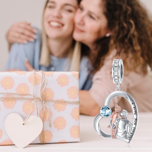 Image of PROESS Father Mother Daughter Charm fit Charms Bracelet Sterling Silver Charms for Bracelets Birthday Valentines Day Gifts for Daughter Mother Lover