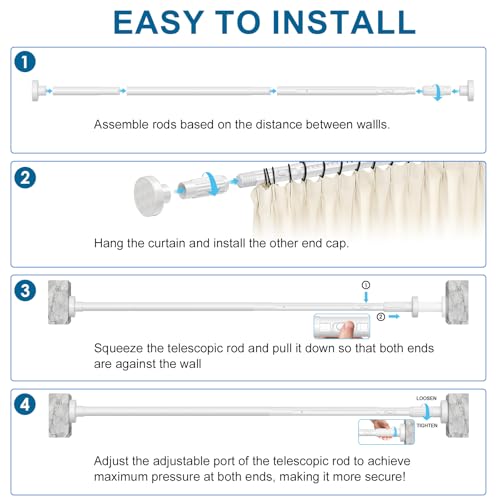 Image of AIZESI 41-124 Inch Heavy Duty White Tension Curtain Rod - No Drilling, Adjustable, Rust-Resistant for Outdoor, Living Room, Window, Bathroom