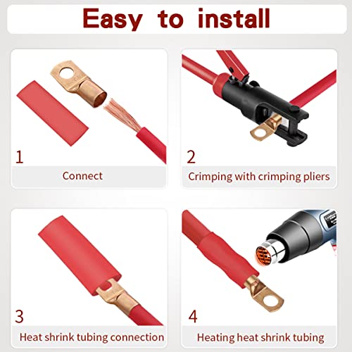 150Pcs Copper Wire Lugs, 70Pcs Awg 2 4 6 8 10 12 Battery Cable Lugs Battery Cable Ends Ring Terminals Connectors With 80Pcs Heat Shrink Tubing #TOP3