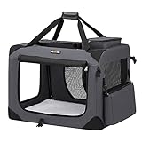 Feandrea Hundebox faltbar, Transportbox Hund, Größe L, Hundetasche, Oxford-Gewebe, Netzstoff, atmungsaktiv, tragbar, transportabel, Metallrahmen, mit Griffen, Taschen, 70 x 52 x 52 cm, grau