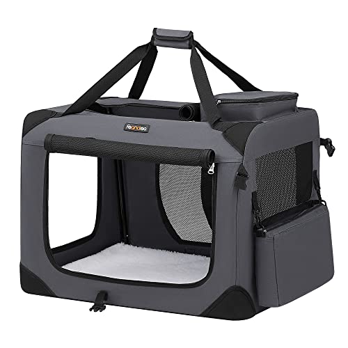 Feandrea Foldable Pet Carrier Bag, Portable Dog Travel Crate, Soft Sided Dog Cat Pet Travel Carrier Large Dog Crate for Car with Breathable Mesh and Storage Pockets, 70 x 52 x 52 cm, Grey PDC70GY Feandrea Foldable Pet Carrier Bag, Portable Dog Travel Crate, Soft Sided Dog Cat Pet Travel Carrier Large Dog Crate for Car with Breathable Mesh and Storage Pockets, 70 x 52 x 52 cm, Grey PDC70GY