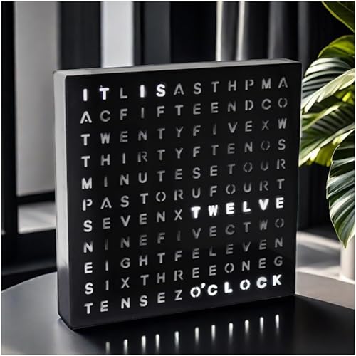 MiBoce Reloj Electrónico De Escritorio, Reloj LED con Palabras Iluminadas, Pantalla Luminosa con Texto, Esfera Cuadrada De 15 Cm, para Decoraciones Contemporáneas, Salón, Dormitorio, Hogar U Oficina.