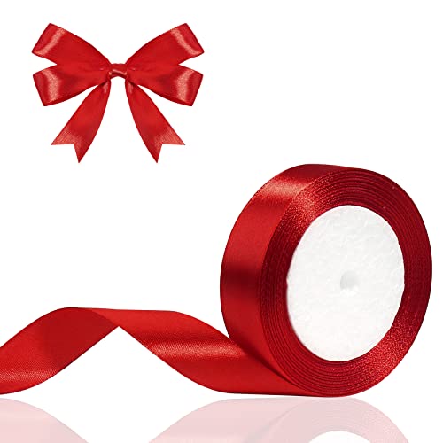 Hiswan Polyester Red Satin Ribbon 1 Inch 25 Yards Solid Color Fabric Silk Ribbons For Gift Wrapping Wedding Bouquet Hair Bow Baby Shower Sewing Crafts #TOP6