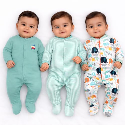 Image of VParents Rompers for New Born Baby Girl & Boy (Pack of 3), 100% Cotton Full Sleeve Romper /Bodysuit /Jumpsuit /Onesies /Sleepsuit for Infants & Toddlers, Comfortable Clothes for Babies