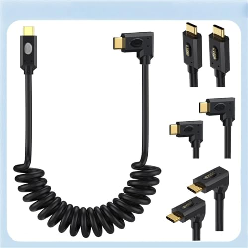 For Connector Male to Male 40gbps 90 degree angle 240w 5a PD USB C to USB C spring coil cable for smartphones and laptops Thunde